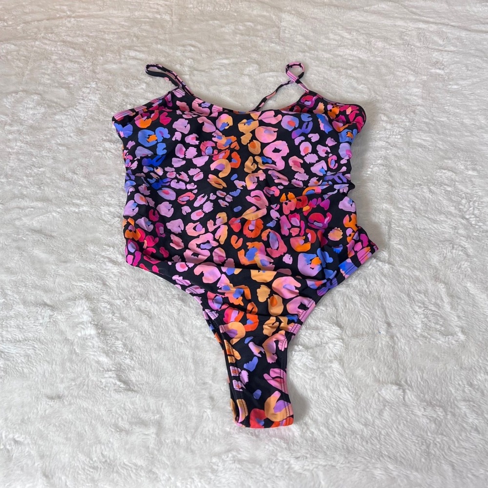 Cupshe‎ Womens Size XL One Piece Swimsuit Multicolor Leopard Print High Cut NWT